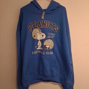NWT Men's Peanuts Good Grief Football Club blue hooded sweatshirt
